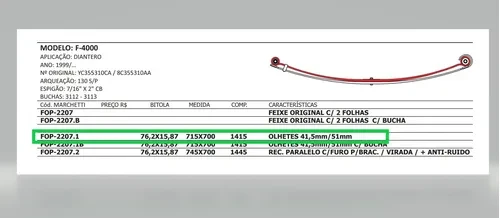 Mola Mestre Dianteira Ford F-4000 1999/... Com buchas