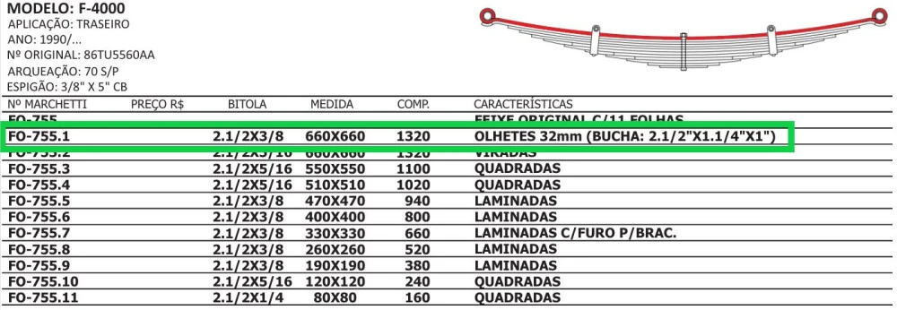 Mola Mestre Traseira Para Ford F-4000 1990/...