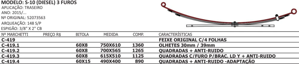 Mola Mestre Traseira S10 Diesel 2015/...Com buchas