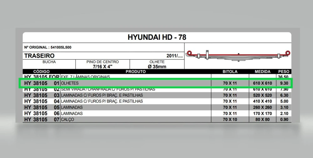 Mola Mestre Traseira Hyundai HD78