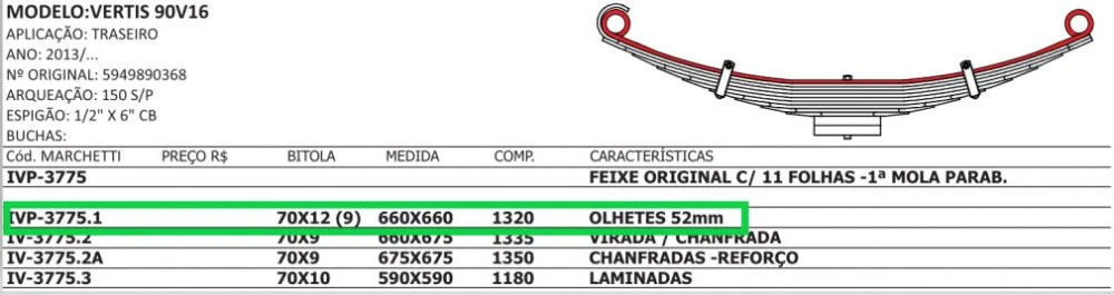 Mola Mestre Traseira Iveco Vertis 90v16 Parabólica