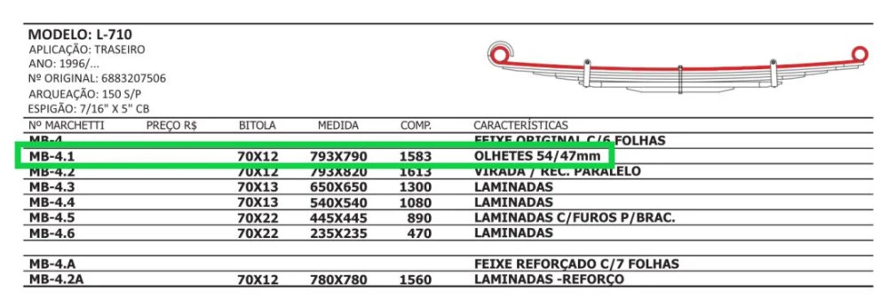 Mola Mestre Traseira Mercedes 710 Com Buchas