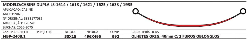 Mola Da Cabine Para Mercedes 1938-ls /1618 /1621 Com Buchas