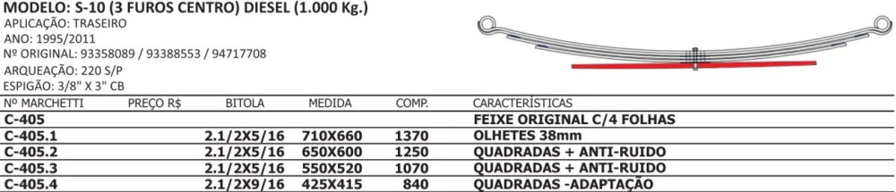 Quarta Mola Traseira S10 1995 Até 2011 (3 Furos no Centro)