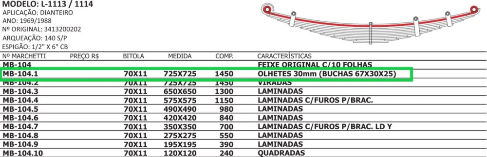 Mola Mestre Dianteira Mercedes L-1113/1114
