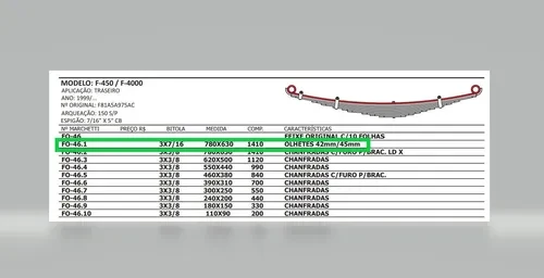 Mola Mestre Traseira  Para Ford F-450 / F-4000