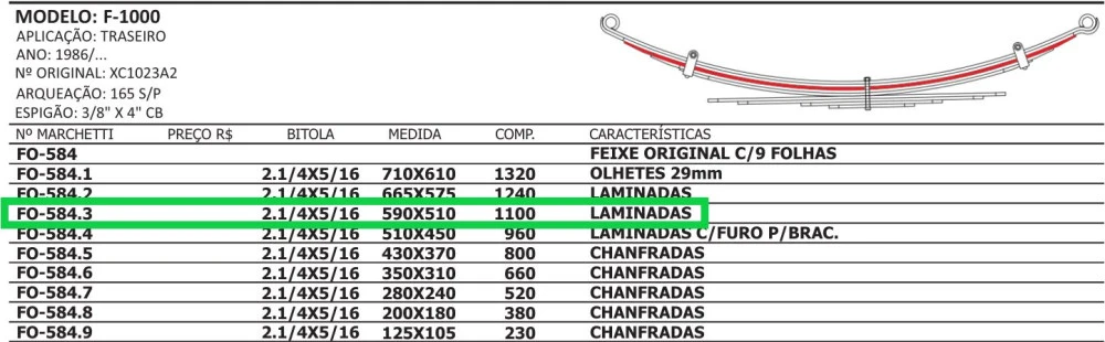 Terceira Mola Traseira Ford F1000 1986/...