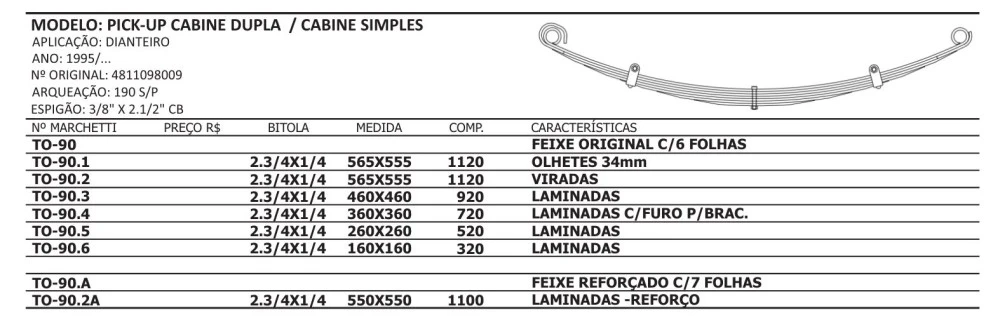 Feixe De Mola Dianteiro Toyota Bandeirante 1995/... Com 6 Folhas Completo