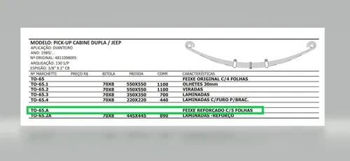 Feixe De Mola Dianteiro Reforçado Toyota Bandeirante 1986/