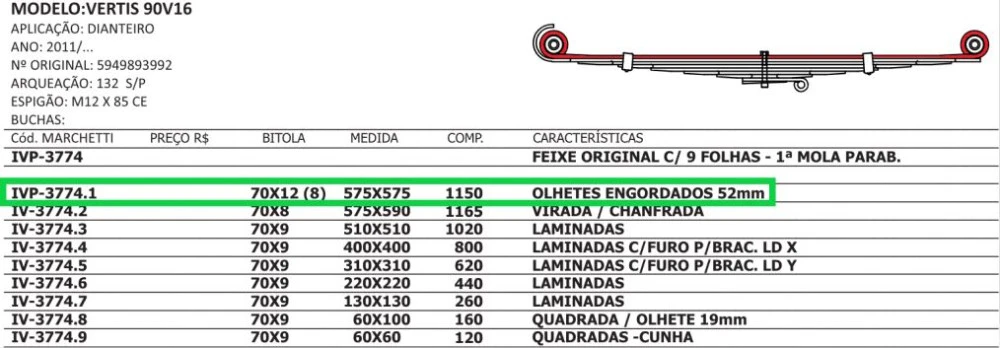 Mola Mestre Dianteira Iveco  Vertis 90v16