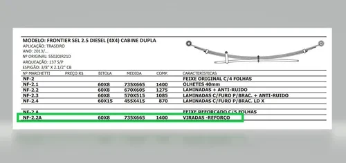 Mola Reforço Traseira Frontier 4x4 2.5 2008 até 2016