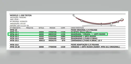 Segunda Mola Traseira L-200 Triton 2018/2019/2020/2021...