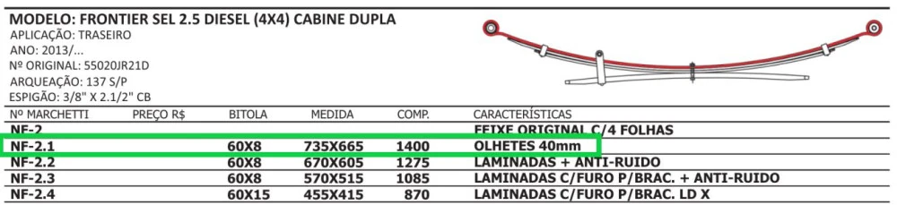 Mola Mestre Traseira Frontier 4x4 2.5 2008 até 2016 Com Buchas