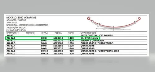 Mola Mestre Traseira  8500 Volare A6 com Buchas