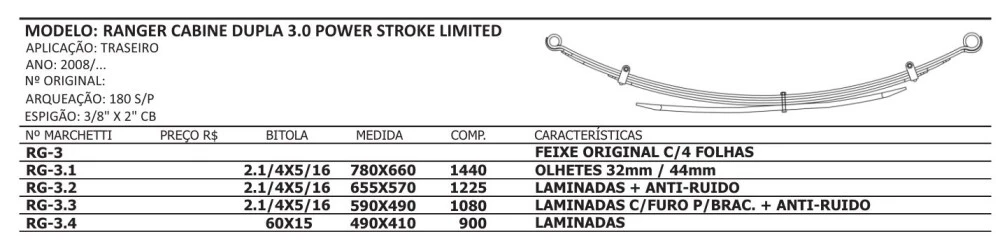 Feixe de Mola Traseiro Completo Ranger 2.3 3.0 2006 Até 2011