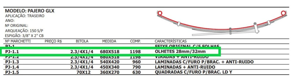 Mola Mestre Traseira Pajero Glx Com buchas