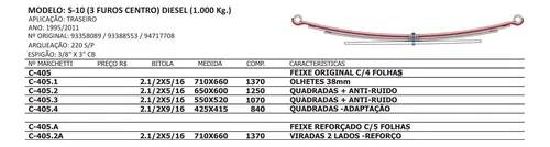 Mola Reforço Traseira S10 1995 até 2004