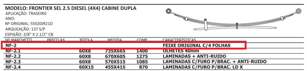 Feixe De Mola Traseiro Completo Nissan Frontier 2008 até 2016