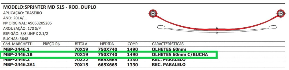 Mola mestre Traseira Sprinter 515 Rodas Duplas