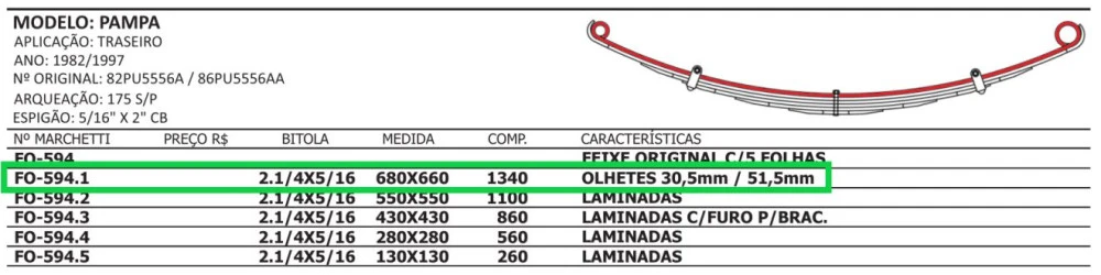 Mola Mestre Traseira Ford Pampa (Todas) Com Buchas