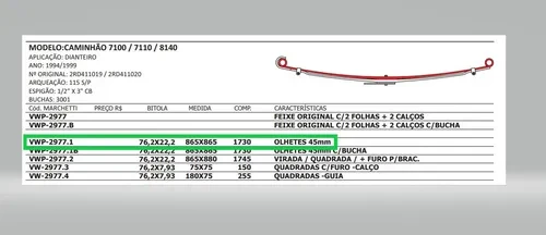 Mola Mestre Dianteira Vw 7.100/7.110/8.140 1994 Até 1999