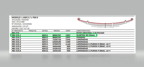 Mola Mestre Traseira MB L608D e L708D