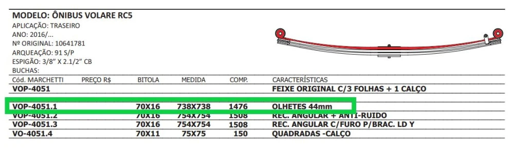 Mola Mestre Traseira Ônibus Volare RC5