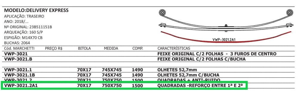 Mola Reforço Traseira Vw Delivery Express 2018/...