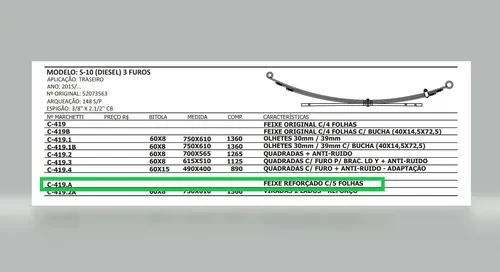 Feixe De Mola Completo Reforçado S-10 2015/2016
