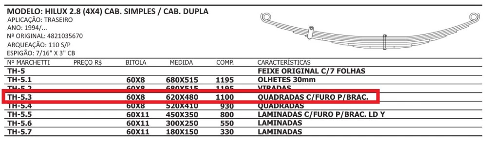 Terceira Mola Traseira Hilux 1994/...