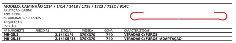 Mola Cabine Mercedes 1214/1414/1418/1718/712c/914 Atron 2629 2729