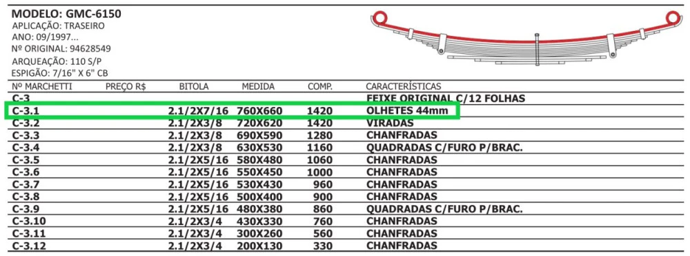 Mola Mestre Traseira GMC 6-150 Com Buchas