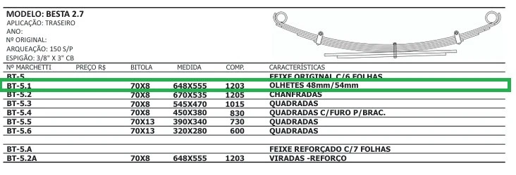 Mola Mestre Traseira KIA BESTA 2.7 1994 até 1998