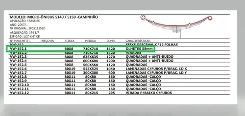 Mola Mestre Traseira VW 5140 + Buchas