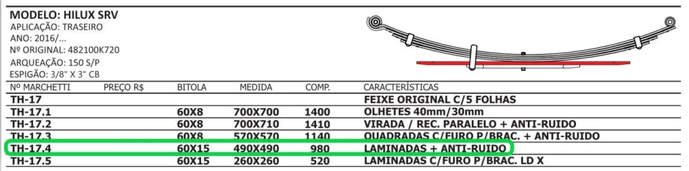 Quarta Mola Traseira Hilux 2016/...