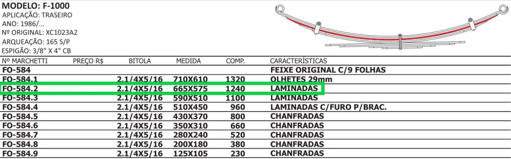 Segunda Mola Traseira  F1000 1986/...