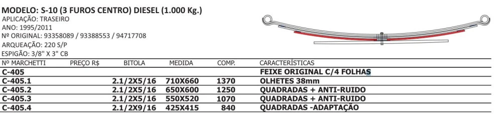 Terceira Mola Traseira S10 1995 Até 2011 (3 Furos no Centro)