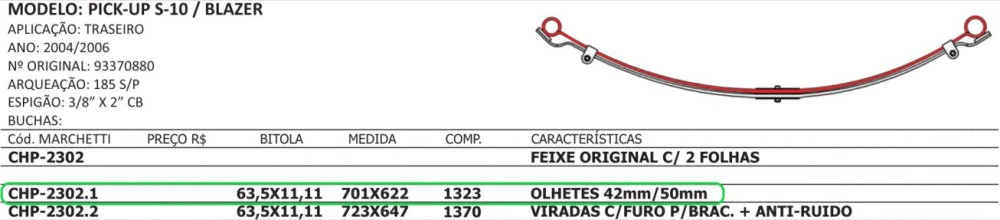 Mola Mestre Traseira Blazer 2000 Até 2006 Com Batentes