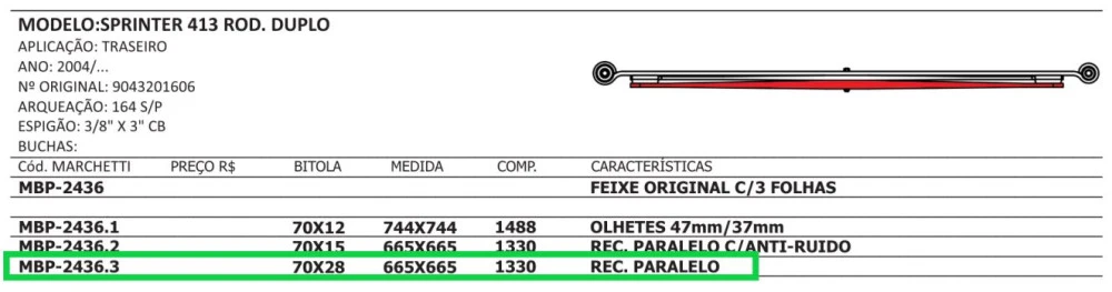 Terceira Mola Traseira Sprinter 413 Rodado Duplo