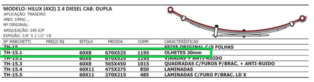 Mola Mestre Traseira Hilux 4x2 Com Buchas 1994/...