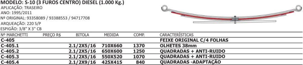 Segunda Mola Traseira S10 1995 Até 2011 (3 Furos no Centro)
