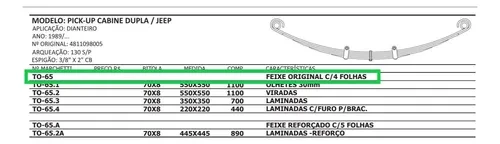 Feixe de Mola Dianteiro Toyota Bandeirante Com Buchas