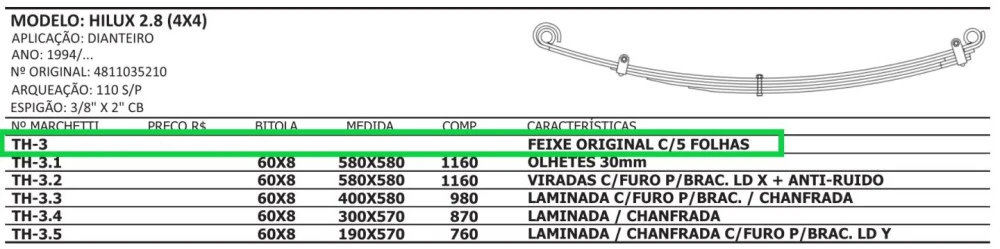 Feixe De Mola Dianteiro Toyota Hilux 1994/...Completo
