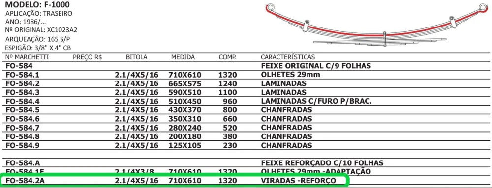 Kit Com 2 Molas Reforço Traseira Ford F1000 1986/...