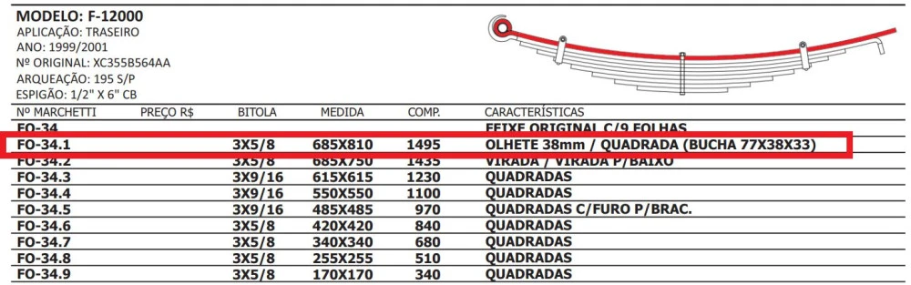Mola Mestre Traseira Para  Ford F12000