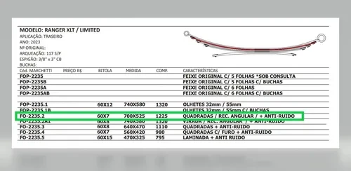 Segunda Mola Traseira Ford Ranger  2023/2024/...