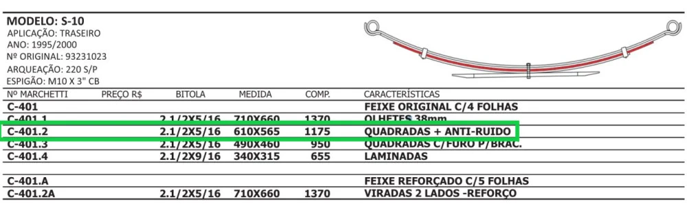 Segunda Mola Traseira S10 1995 até 2004