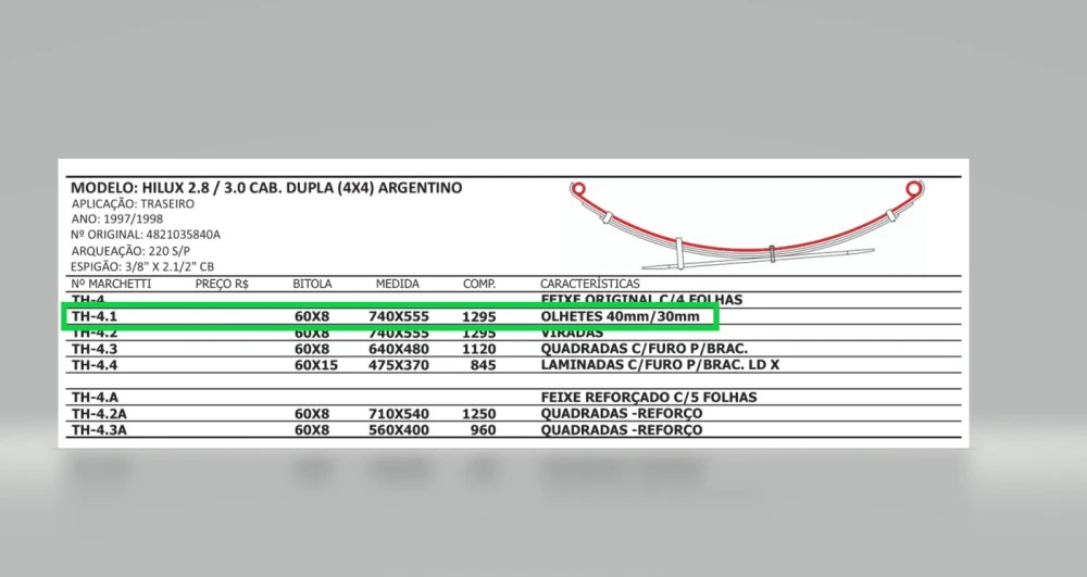 Mola Mestre Traseira Hilux 2.8/3.0 Cab. Dupla (4x4) + Buchas