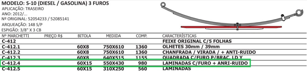 Quarta Mola Traseira S10 2012 até 2016