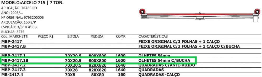 Mola Mestre Traseira  Accelo 715 2003/...Com Buchas